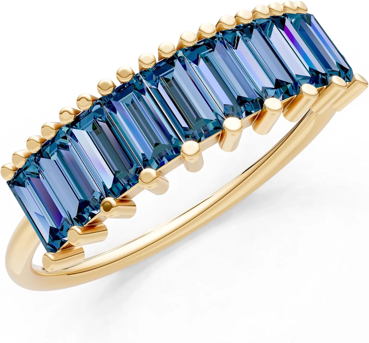 PEORA Baguette Cut Alexandrite Stackable Band Available in Solid 10K, 14K or 18K Ring – White, Yellow or Rose Gold