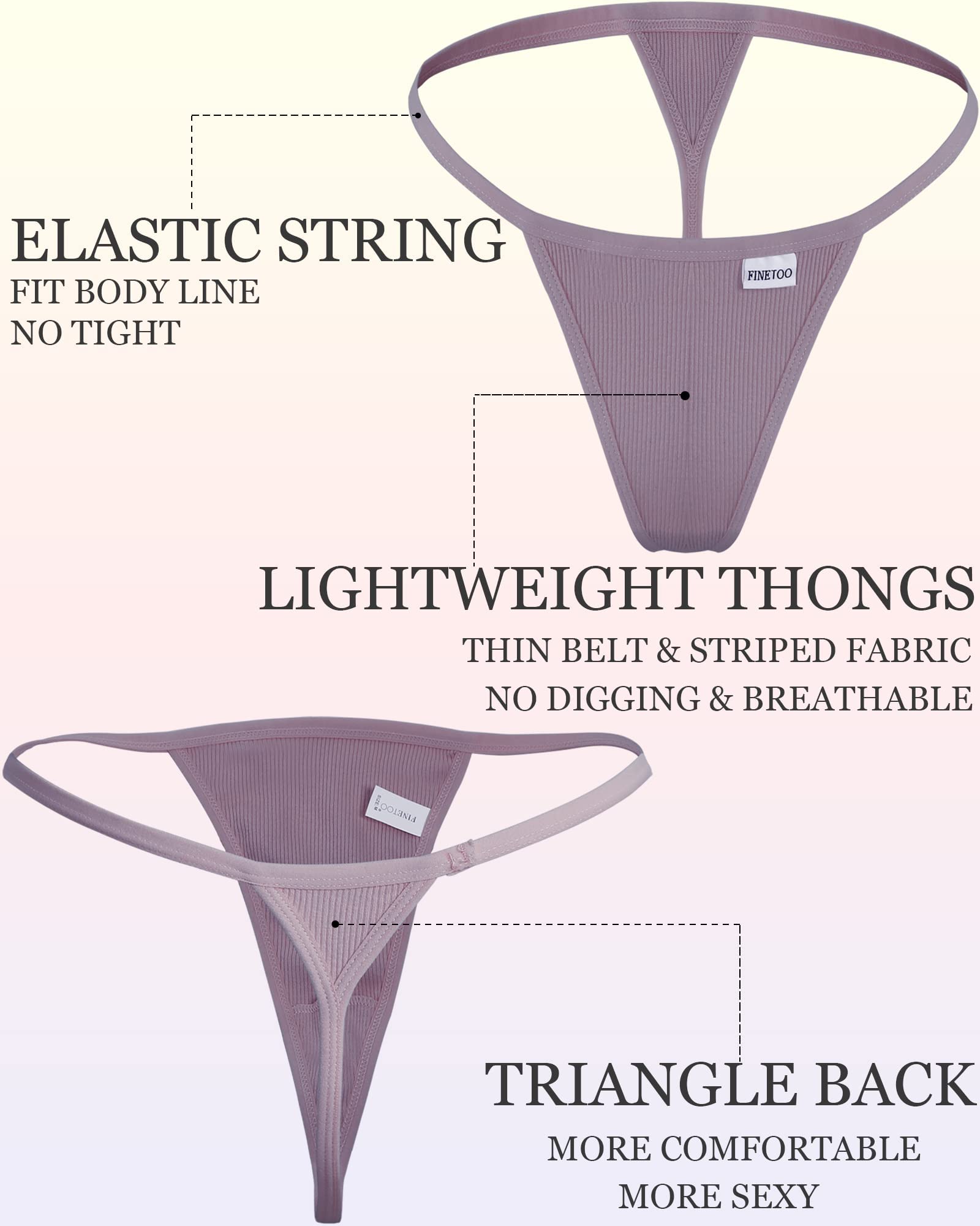 FINETOO Lot de 10 Strings G - en Coton - sous-vêtements pour Femme - Taille Basse - Stretch - Dos en T - String Sexy - Tailles S à XL