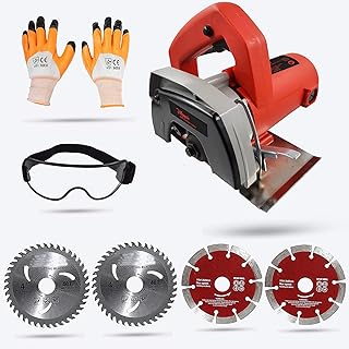 Hillgrove HGCM82M1 Cutting Machine Saw for Tile/Marble/Wood with 2Pcs Tile/Wood Cutting Wheels, Safety Googles and Gloves (1050 W)