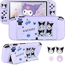 DLseego Little Devil Rabbit Switch OLED Case Silicone Protective Case Soft Shockproof Cover Durable Scratch Resistant Skin with 4PCS Cute Thumb Grips Caps - Purple