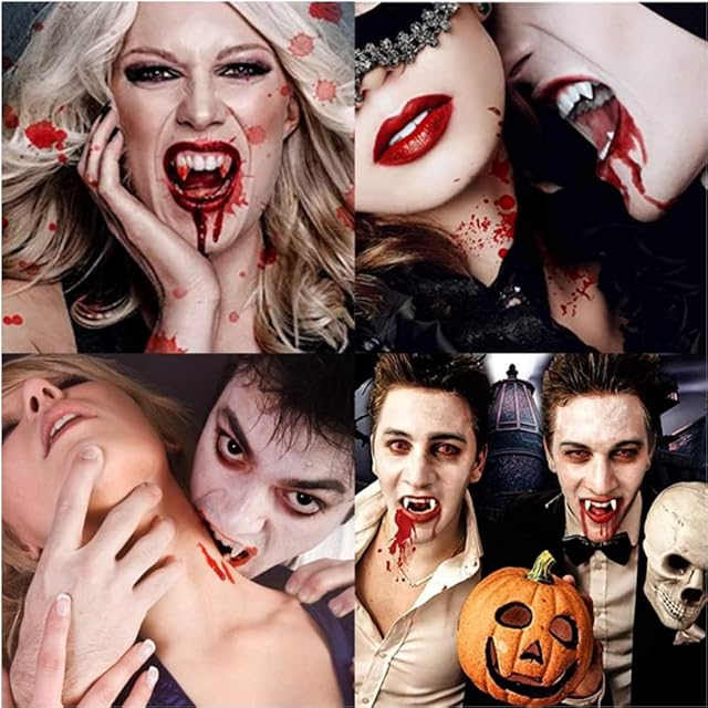 Foto 7 de 7 de JJiaoLinin Dientes Falsos de Vampiro,3 Pares Blood Sucker Colmillos con Pellets Adhesivos para Accesorios…