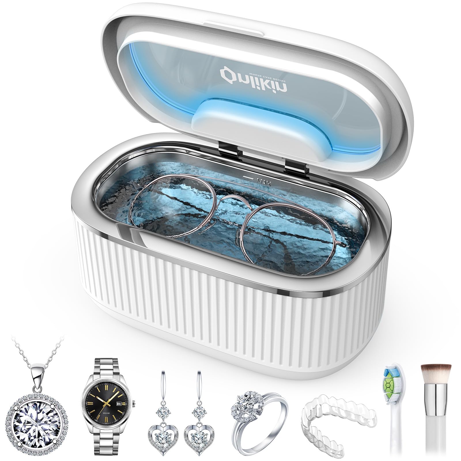 35W Ultrasonic Jewelry Cleaner 45KHz Retainer Cleaner for Jewelry 5 Timer 3 Power Modes Eyeglasses Rings Watch Strap