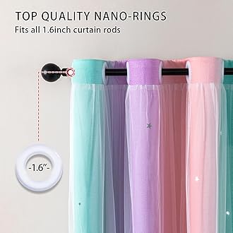 XiDi Curtains for Girls Bedroom Kids Room Unicorn Princess Theme Room Darkening 63 inches Long Wall Decals Pink Purple Green, W52 X L63