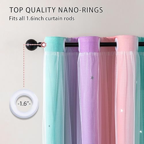 Miniatura 248 de XiDi - Cortinas rosas y grises para dormitorio de niñas, calcomanías de pared de unicornio, cortina verde, oscurecimiento de habitación, opaca, 63