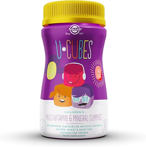 Solgar U-Cubes Multi-vitaminas y minerales para niños, 60 gomitas 2 sabores de gran sabor, naranja y cereza, a partir de 2 años, sin OMG, sin
