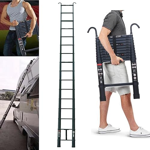 Miniatura 5 de EN131 - Escalera telescópica de aluminio de 20 pies con 2 ganchos desmontables, ganchos de techo de 2.8 pulgadas, escalera plegable totalmente