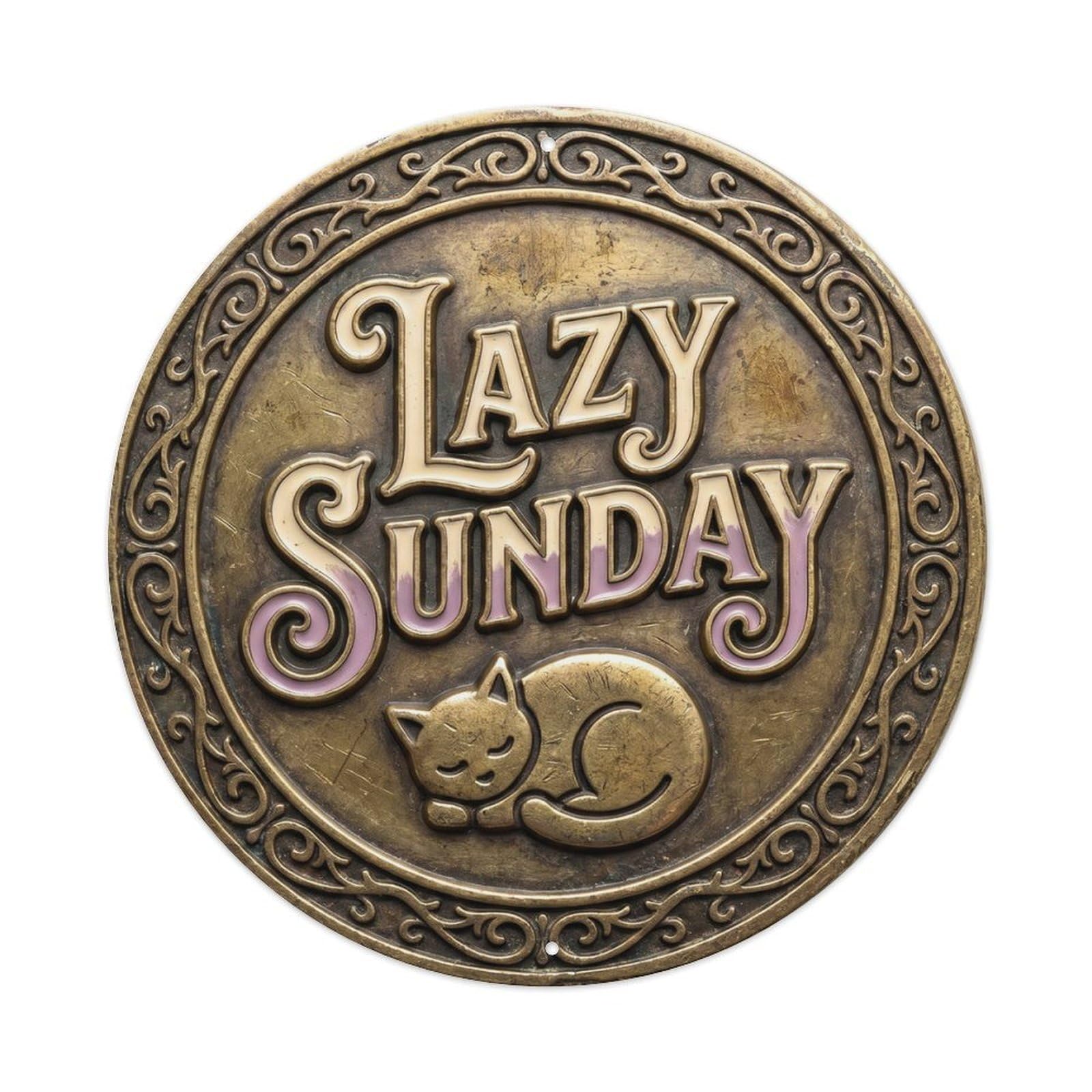 Lazy Sunday Life Quote Rustic Motto Relax Weekend Mood Metal Tin Sign Plaque Wall Decor for Cafe, Man Cave, Club Bar, Office, Home Garden Round Metal Poster 8x8Inch