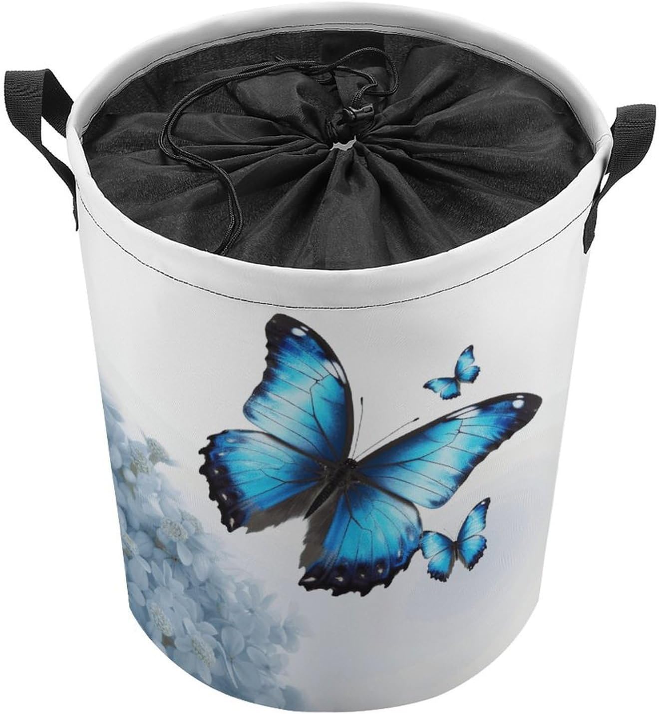 Blue Butterfly Laundry Bag Large Collapsible Laundry Baskets Freestanding Waterproof Clothes Hamper with Handles & Drawstring for Laundry Room Bedroom Bathroom
