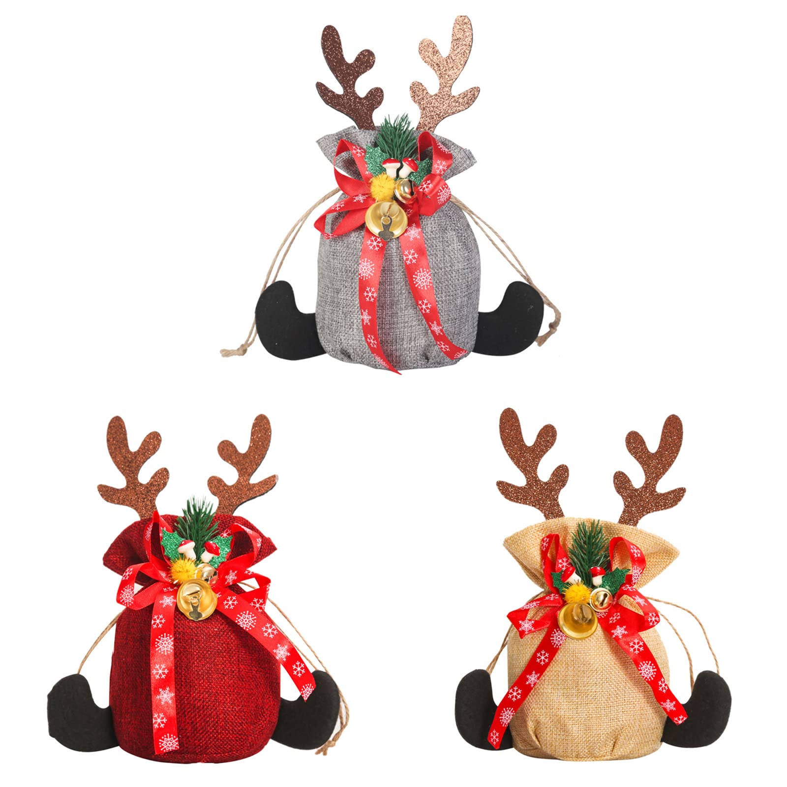 Kalttoy 3PCS Bags Portable Antler Candy Wrapping Bag with Drawstring Creative Candy Bag Party Favor Christmas Kindergarten Children Small Bags