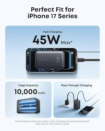Anker Nano Power Bank, 10,000mAh Portable Charger Zolo Power Bank, 45W Max Fast Charging, 20,000mAh Battery Pack with Dual Built-in USB-C Cables