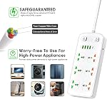 Universal Power Strip with USB and Type C Port, Surge Protector with 6 Universal Oulets and 4 USB, 110-250V, 6.5ft Extension Lead 2500W for European Travel, Home Office