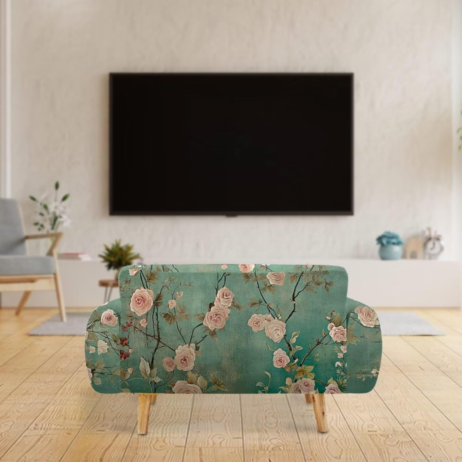 Rose Print Sofa Covers for 3 Cushion Couch Vintage Pattern Couch Sofa Slipcover with Elastic Edges, Home Decorations