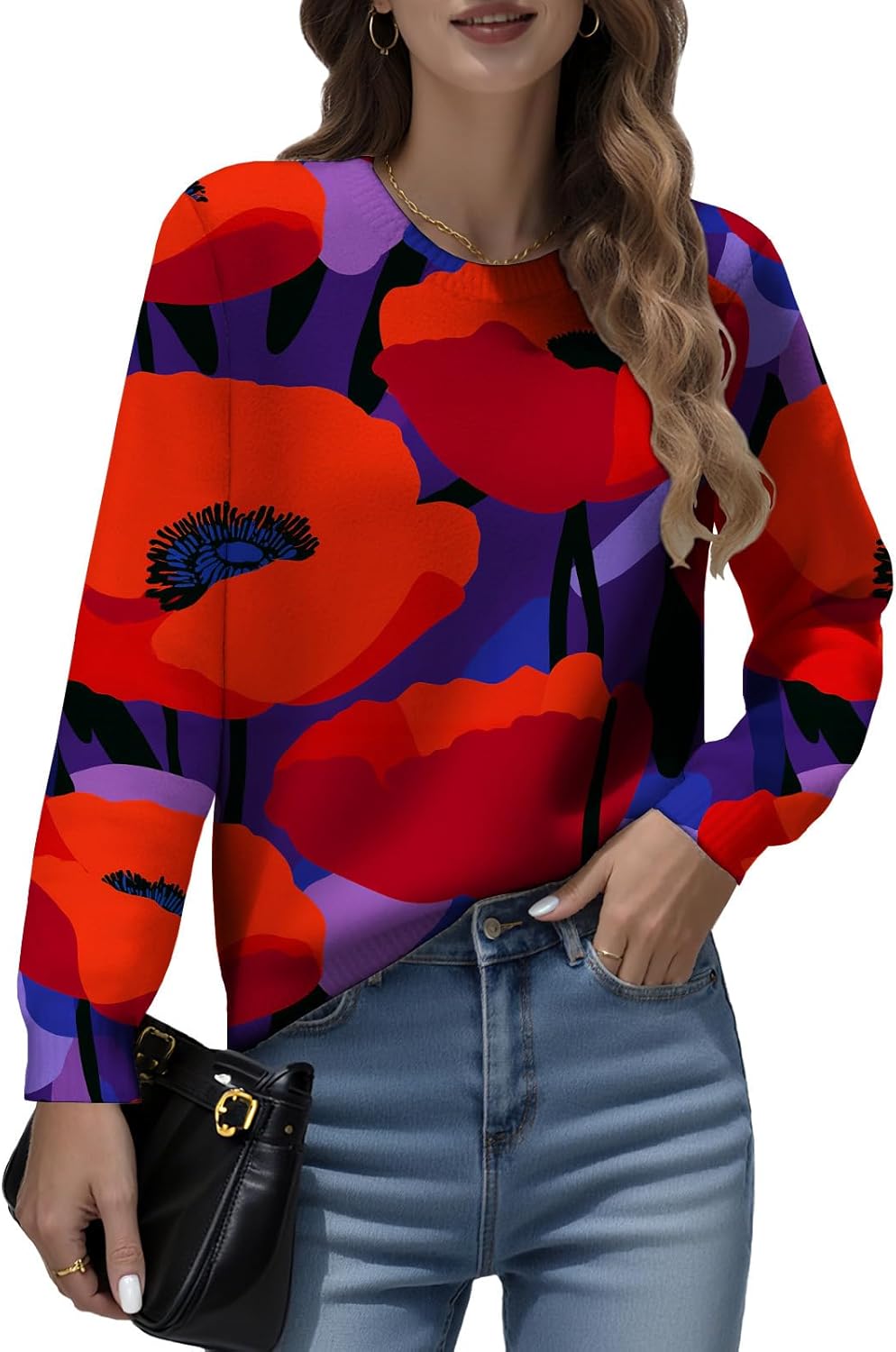 LIZALIG Women Top Pink Long Sleeve Flower Pattern Lightweight Soft Fashion Casual Floral Print for Fall Outfits