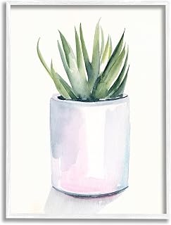 Stupell Industries Indoor Cactus Potted Succulent Soft Watercolor Plant, Designed by Jennifer Paxton Parker White Framed Wall Art, 24 x 30, Green