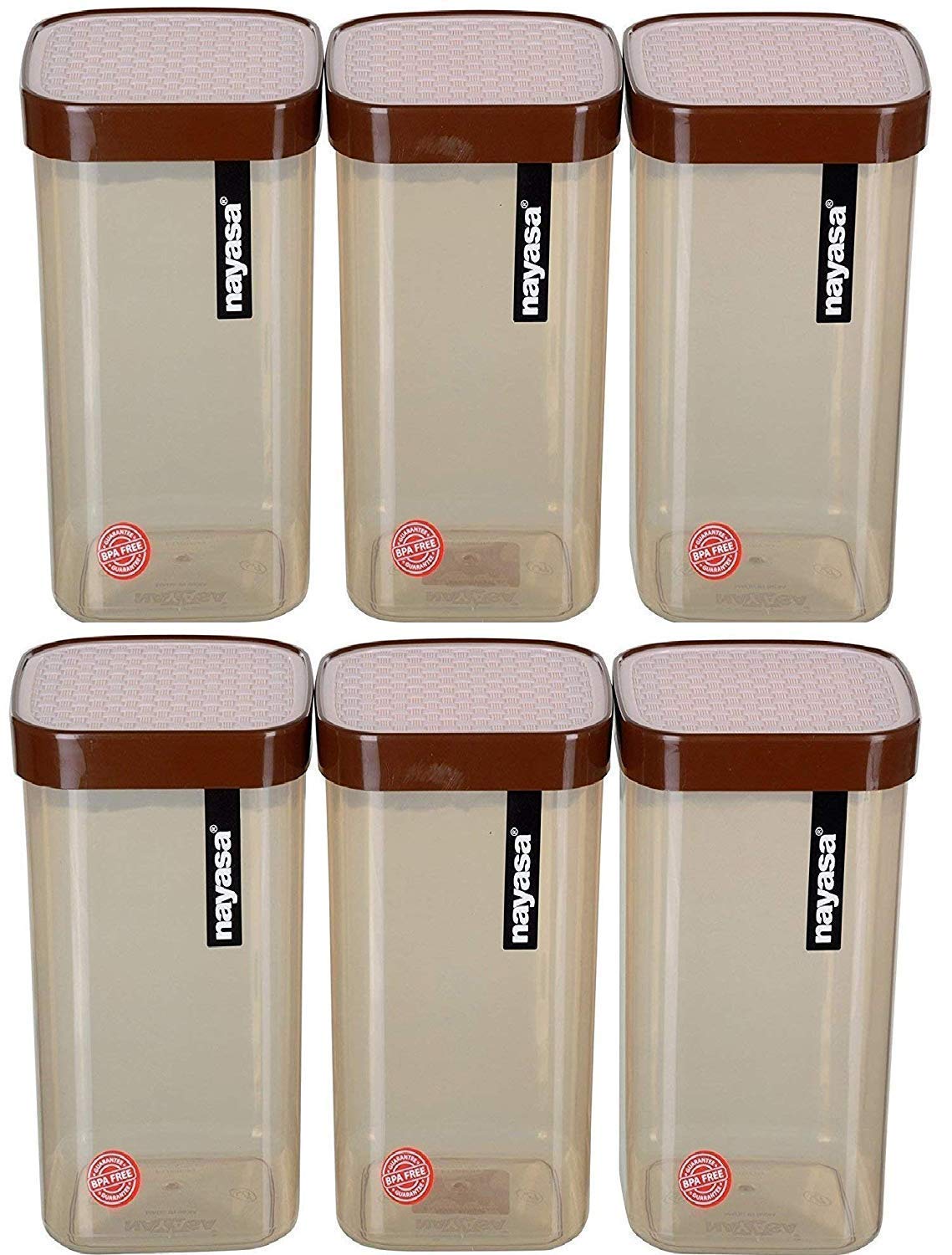 Nayasa Superplast Plastic Fusion Containers 2100 ML, Brown by NURAT (Set of 6, Brown)
