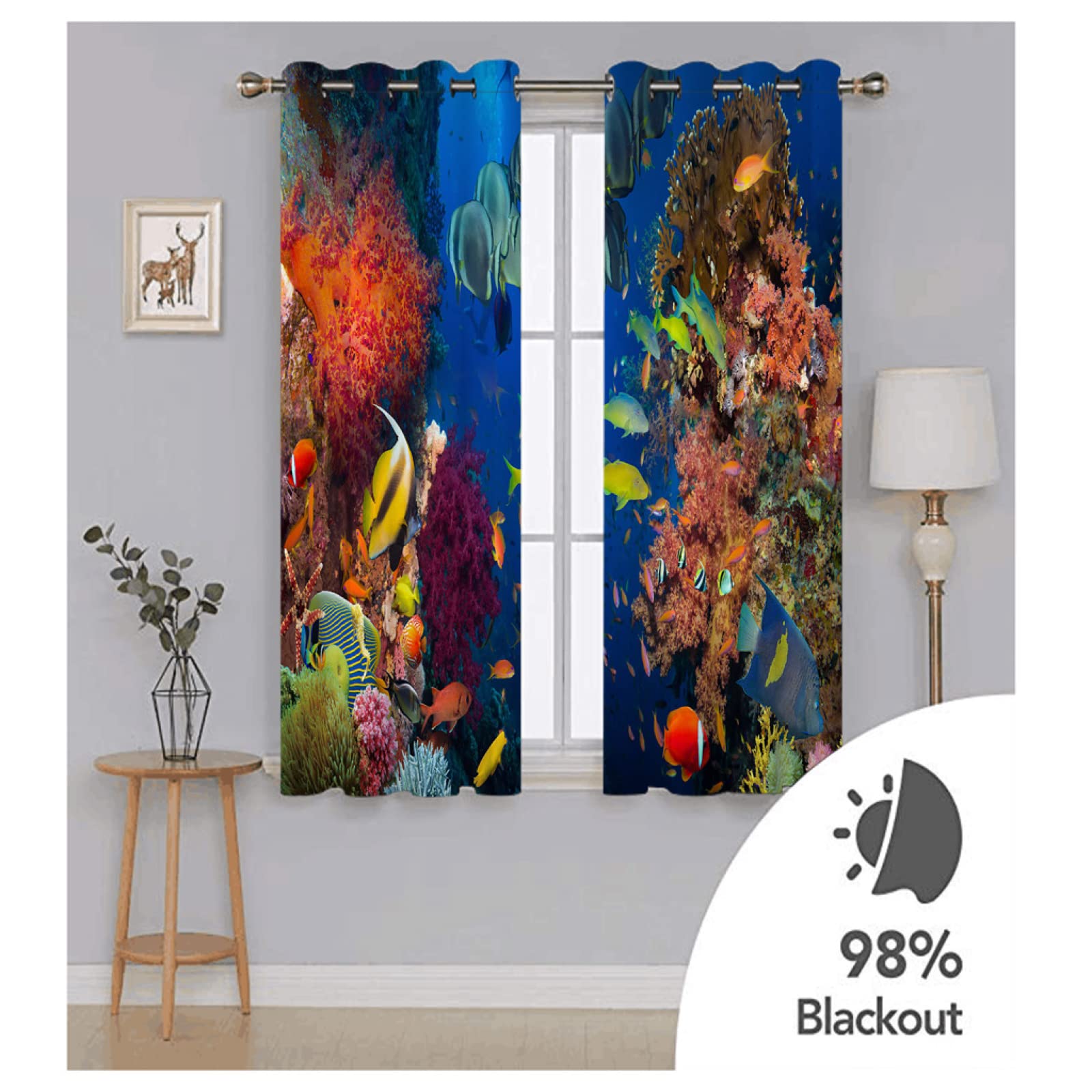 Verdunklungsvorhänge Kinderzimmer – 3D Ozean-Mond Design, 140x160 Cm, Blickdicht Mit Ösen