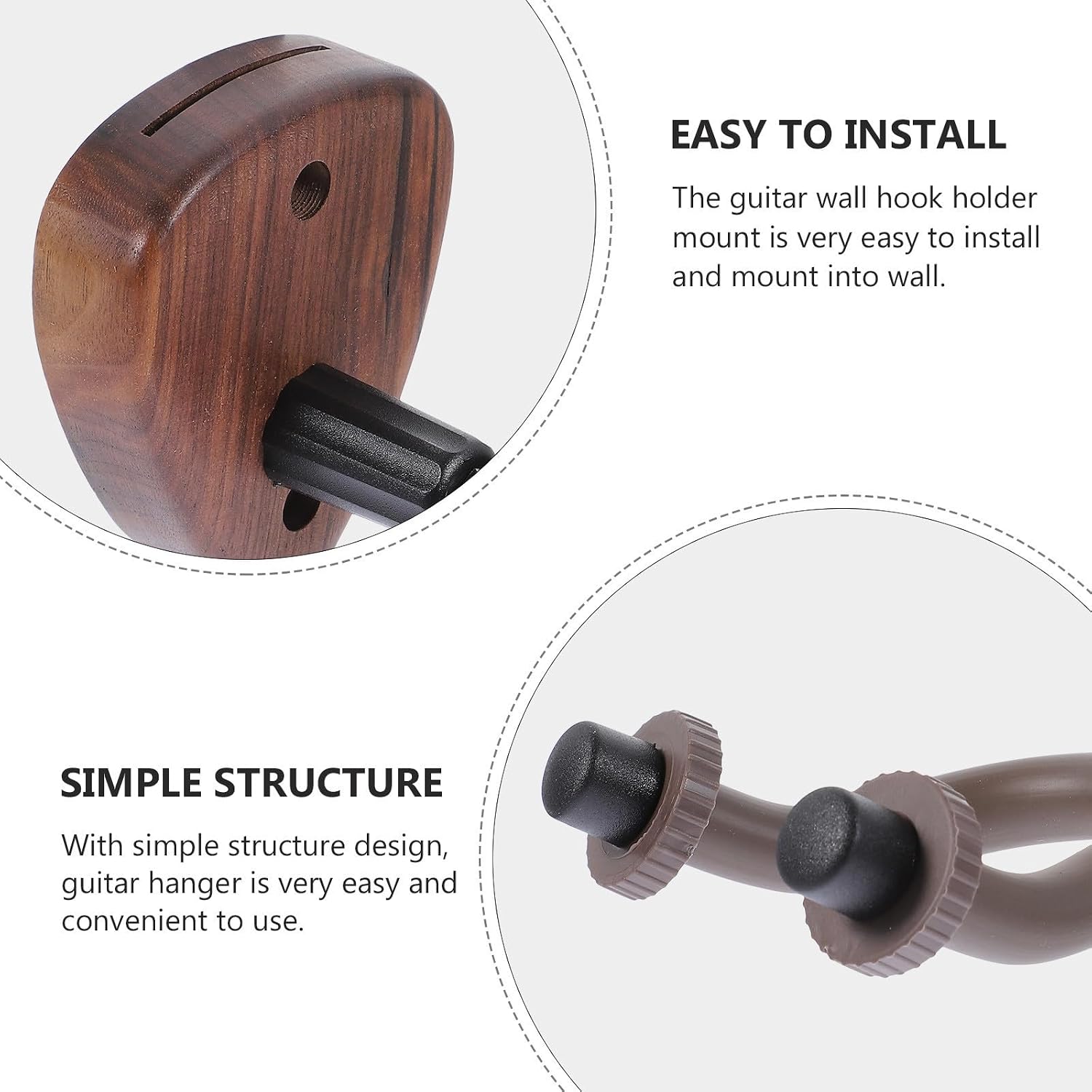 Black Walnut Guitar Wall Hanging Holder for Electric Guitar and Ukulele | Wall Mounted Rack, Plastic and Wood Build, Easy Installation