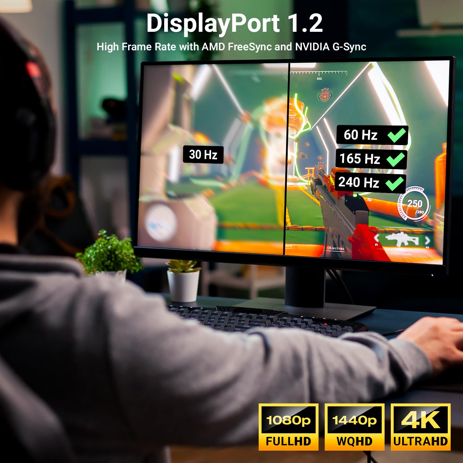 deleyCON 1m DisplayPort Kabel - 4K 2160p 3D HDCP - Wtyk DP (20 Pin) na Wtyk DP (20 Pin) - PC Notebook Monitor Karta Graficzna - Biały