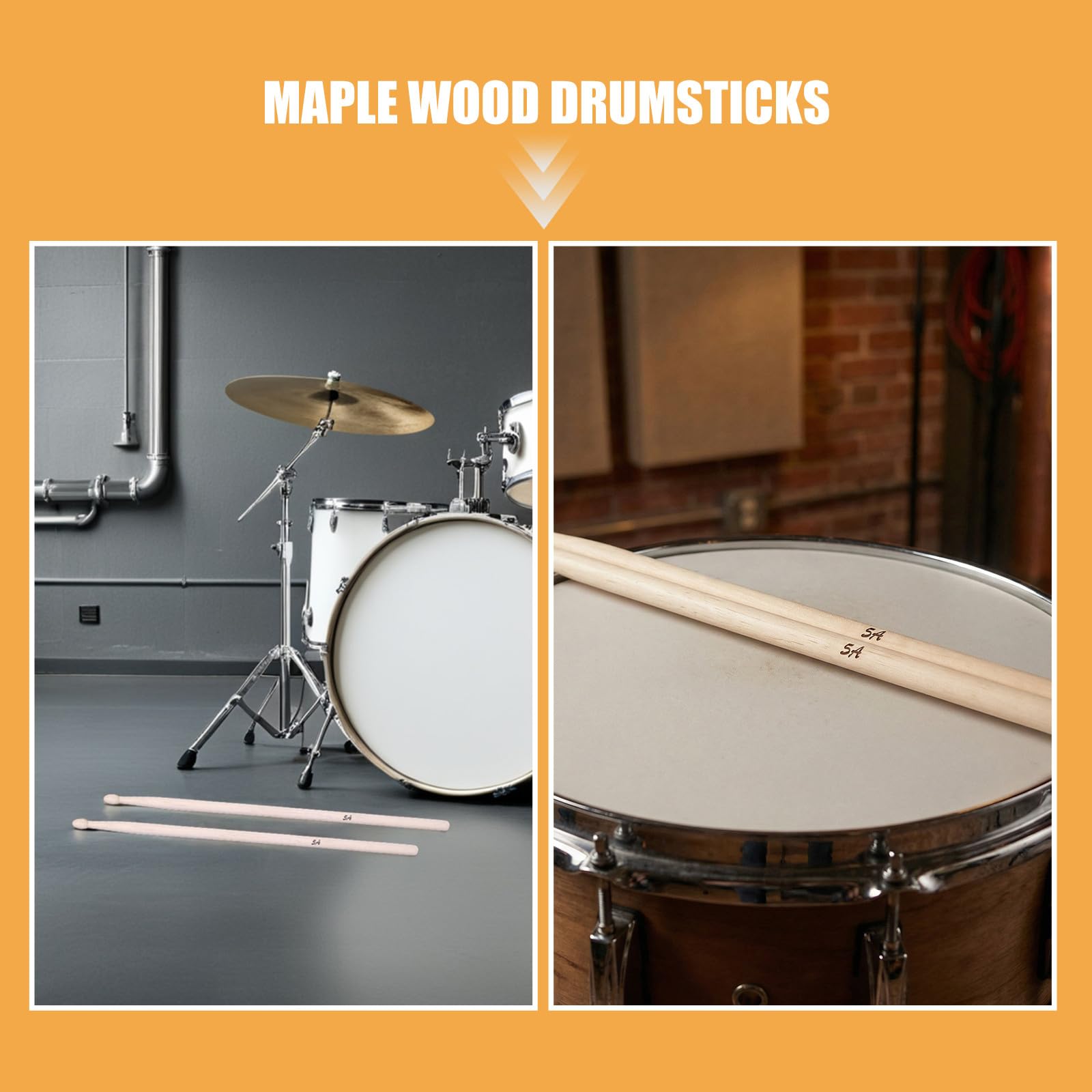 10 paires de baguettes de batterie en bois d'érable 5A - Baguettes de percussion - Outils d'entraînement pour batteur - de rechange en bois - de caisse claire pour la pratique