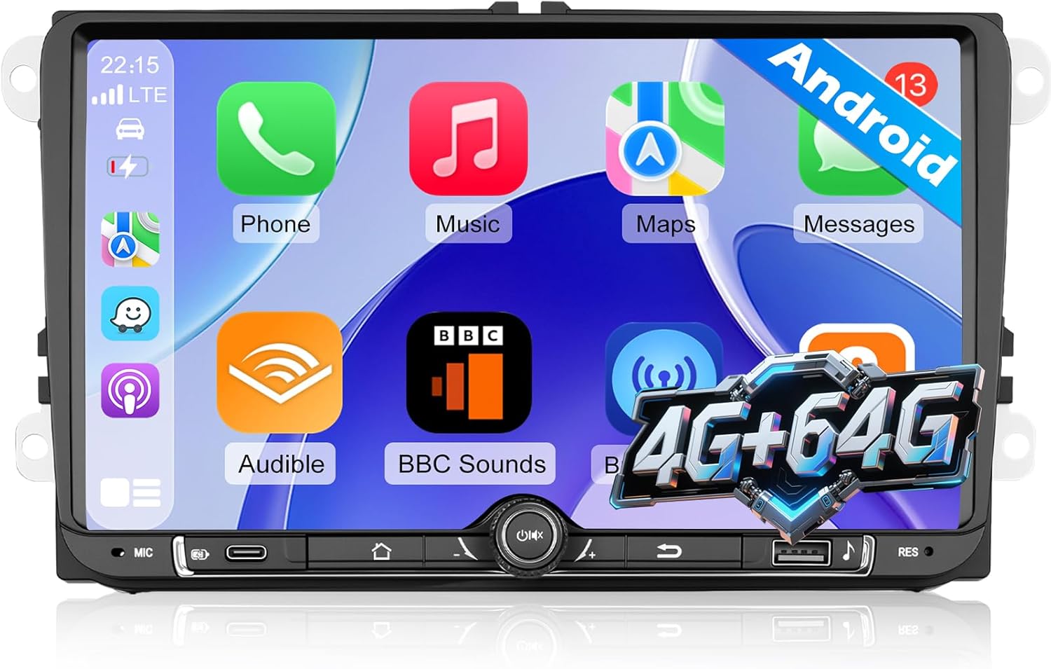 4G+64G 9 inch Screen for VW Jetta Passat Radio - Android Touch Screen Volkswagen Car Stereo with Carplay/Android Auto/SWC/Bluetooth 5.0/WiFi/32 EQ Audio