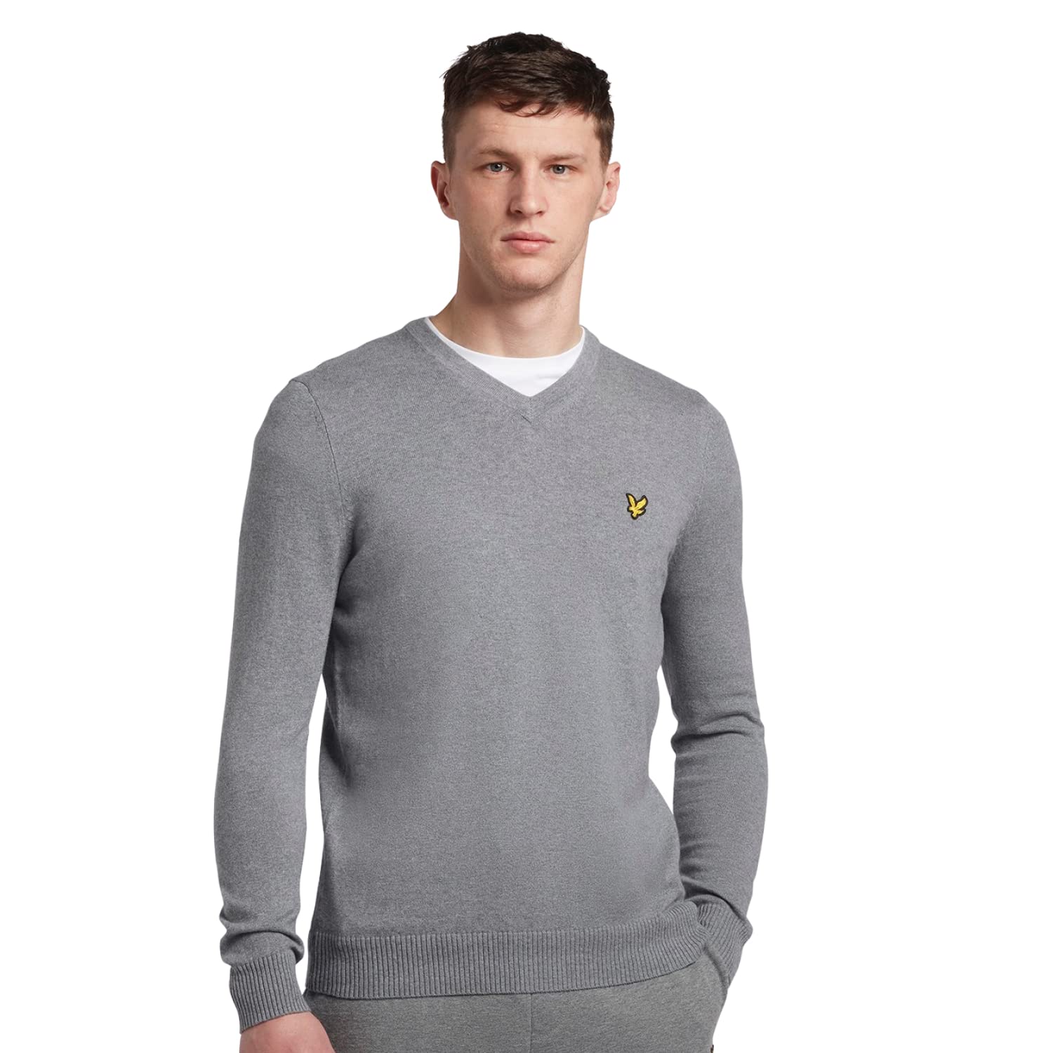 Lyle & Scott Mens Cotton Merino V Neck Sweater - Mid Grey Marl - S