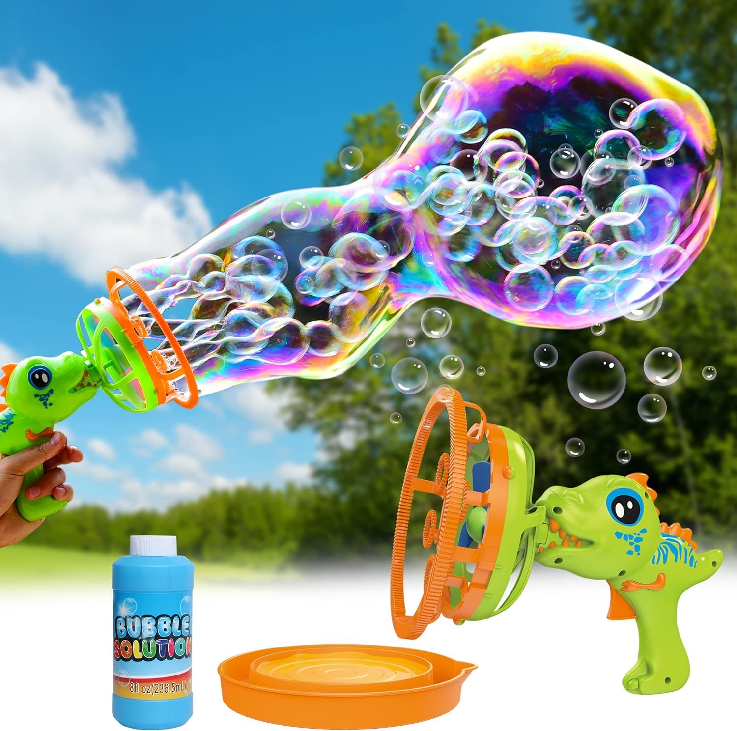 Bubble Gun for Kids Ages 4-8 - Big Bubble Machine for Toddlers 1-3-5 Year Old, Giant Bubble Wand for Outside, Boy Birthday Gifts Ideas, Dinosaur Bubble Blower, Large Bubble Maker, Outdoor Bubble Toys