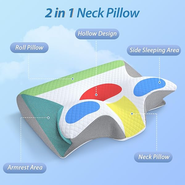 HOMCA HOMCA Memory Foam Pillow, 2 in 1 Cervical Pillow for Neck Pain Relief, Ergonomic Neck Support Pillows for Side Back Stomach Sleepers with Breathable Pillowcase (Gray) in use