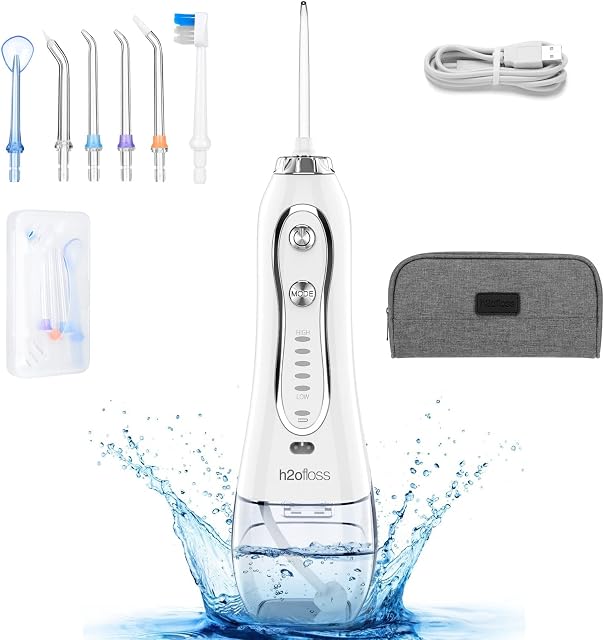 H2ofloss Water Flosser Professional Cordless Dental Oral Irrigator - Portable and Rechargeable IPX7 Waterproof Water Flossing for Teeth Cleaning,300ml Reservoir Home and Travel (HF-6)