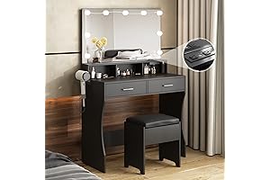 Modern Vanity Set with Lighted Mirror and Power Outlet: A Vanity Haven for Beauty Enthusiasts