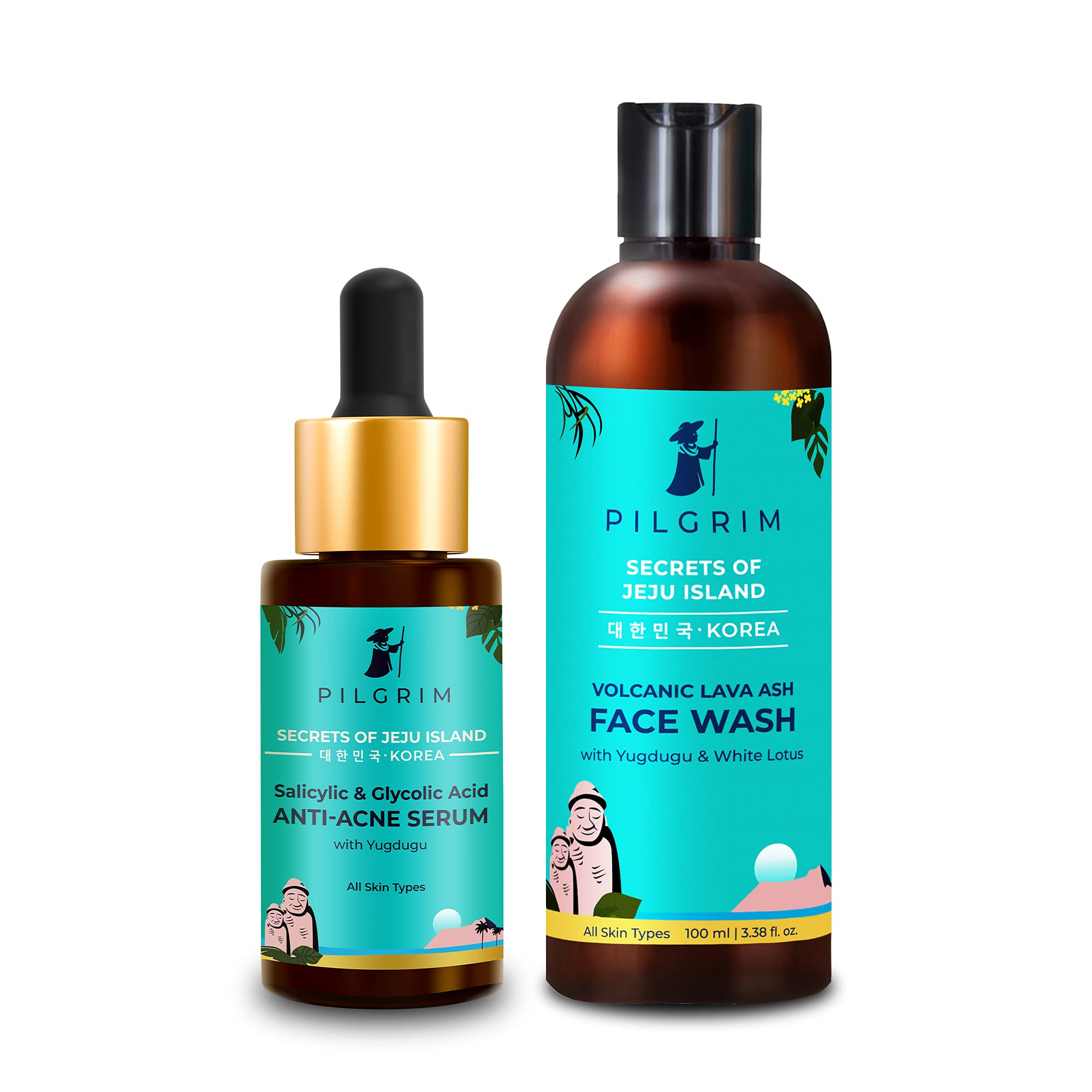 Pilgrim Combo of Salicylic 1% & Glycolic 3% Acid Face Serum 30ml and Face Wash 100ml | For Clear & Glowing Skin| Fights and Prevents Acne | Dermatologically Tested | Men & Women | All Skin Types