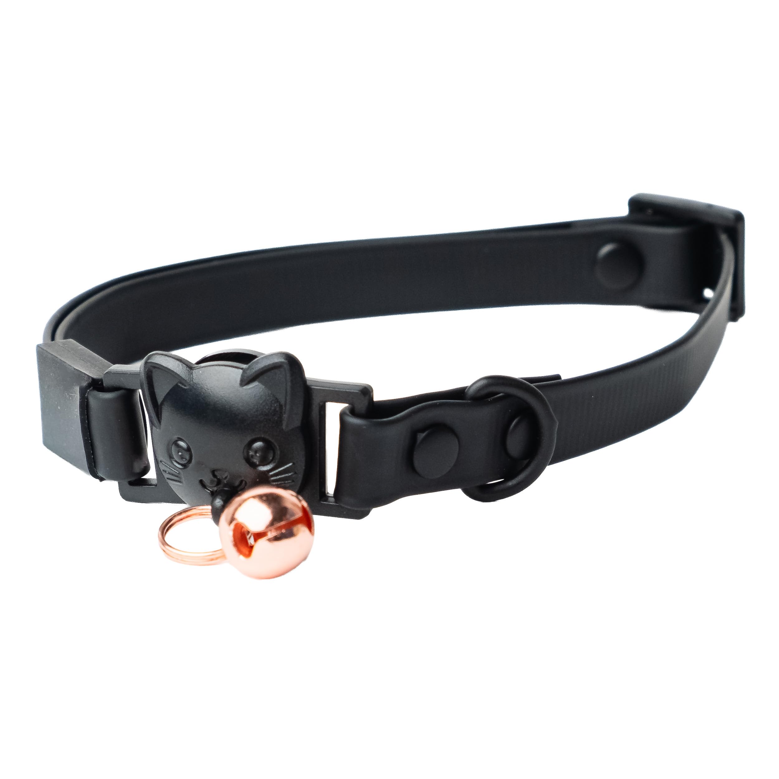 BonVendre Soft-Touch No-Fray Cat Collar with Safety Release Buckle and Bell (Black)