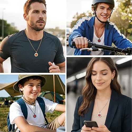 Miniatura 4 de VNOX Collar con colgante personalizado de acero inoxidable con grabado personalizado para identificación de alerta médica de emergencia para hombres