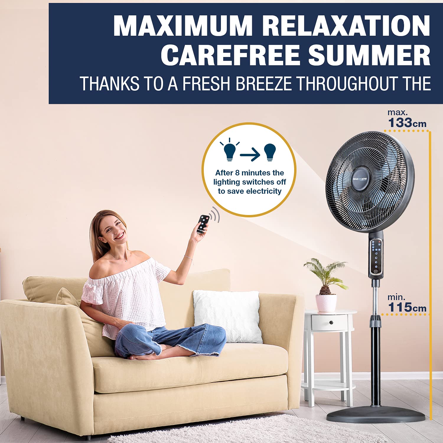 RelaxxNow 2in1 Pedestal Fan 55 W Extremely Quiet 43 dB LED Touch