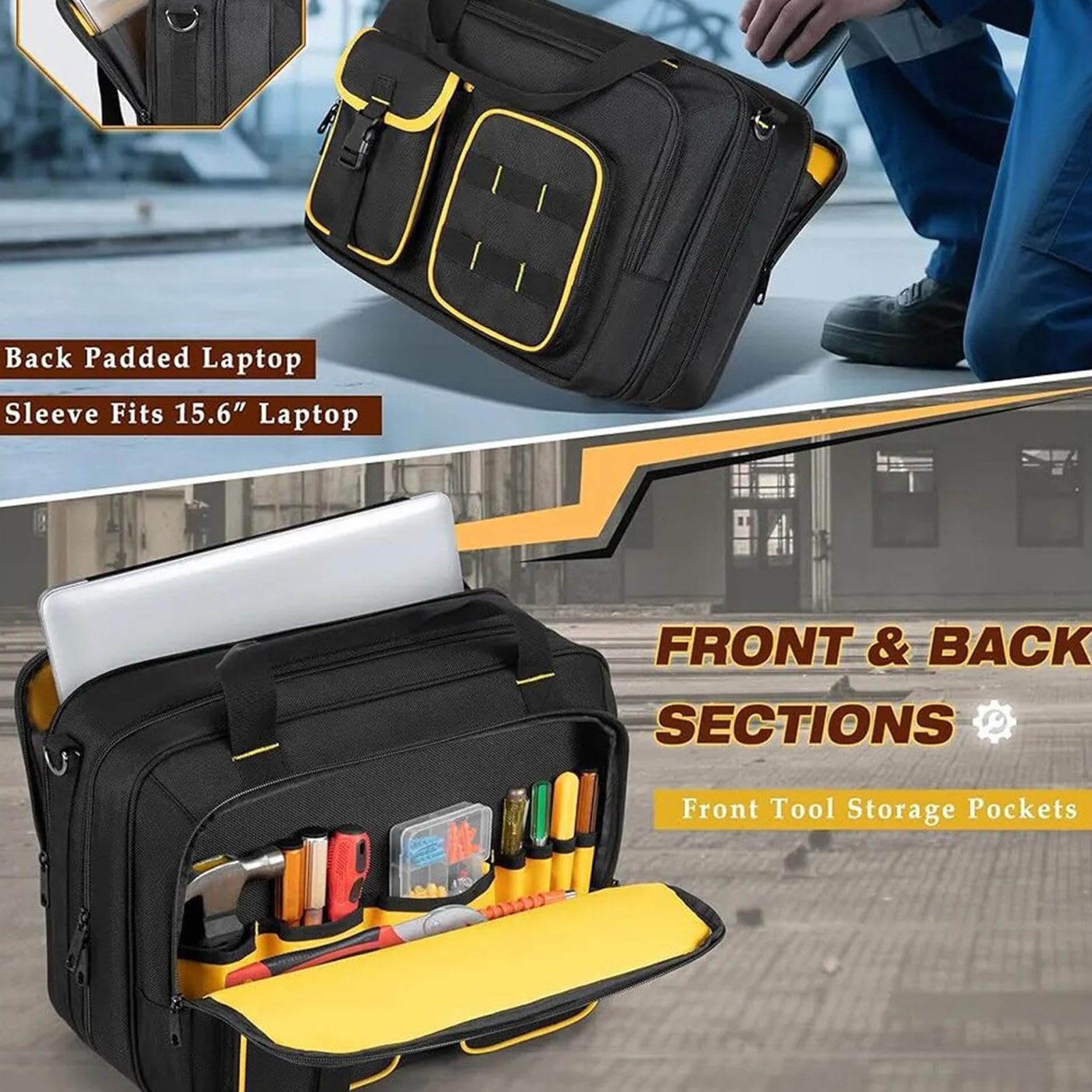 Borsa Organizer Porta Attrezzi Borsa Portaoggetti HVAC Con Tasca Laptop | Organizer Portautensili per Carpentieri Elettricisti Ingegneri Garage Costruzione Riparazioni Domestiche Fai da Te