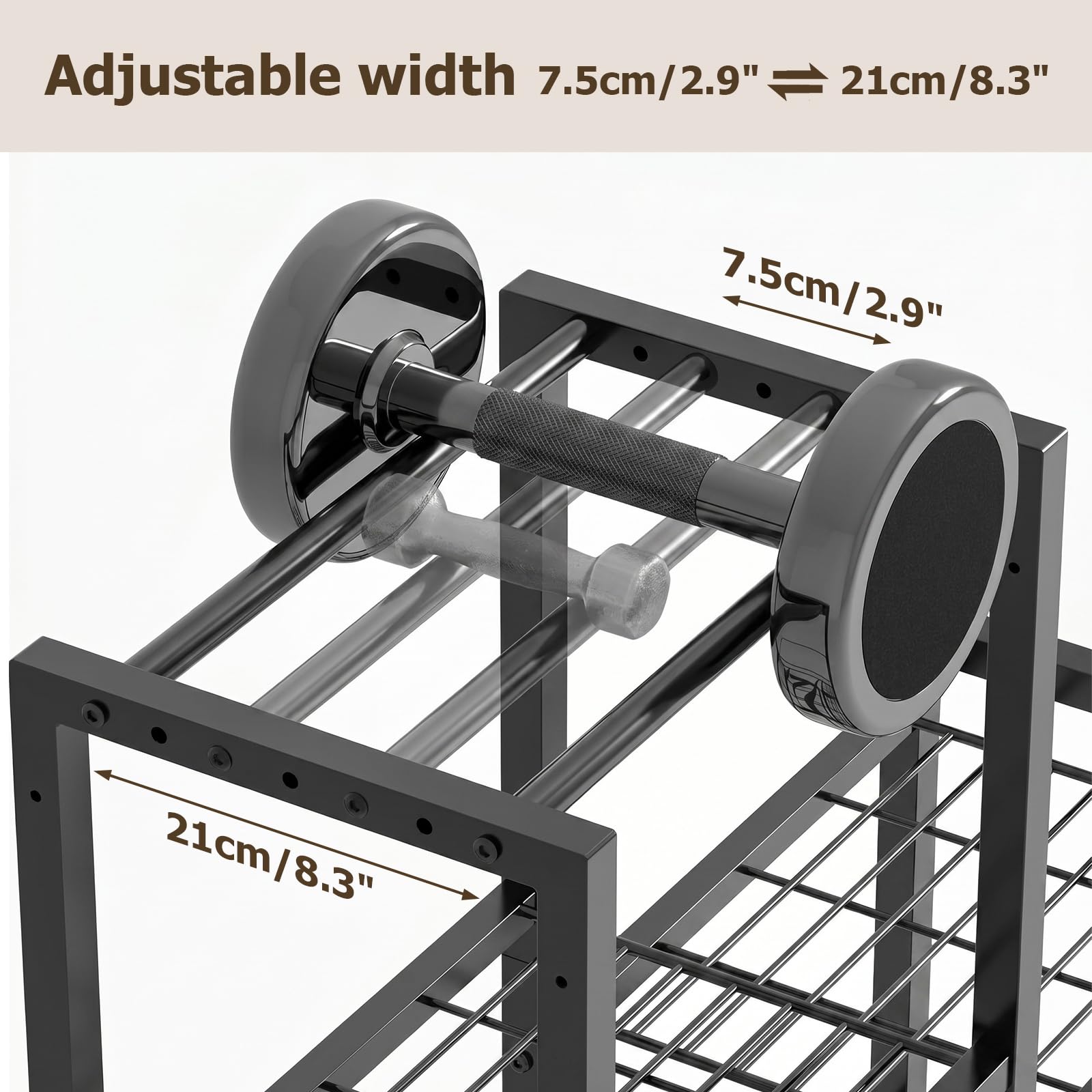 6-Stufiger Home Gym Equipment Hantelständer, Heimgymnastik Aufbewahrungsregal Aufbewahrungsständer Yogamattenhalter, Multifunktionale Hantelablage, Yogamatte Organizer mit Rädern und Haken
