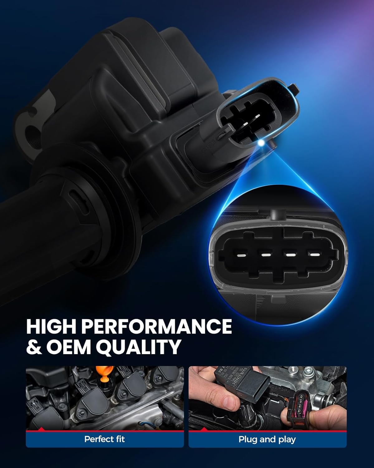 KAX OEM Performance Set of 4 UF526 Ignition Coil Pack & Iridium Spark Plugs w/Magnetic Socket for Saab 9-3 2006-2009 2.0T 9-3 2004-2005 2010-2011 9-3X 2010-2011