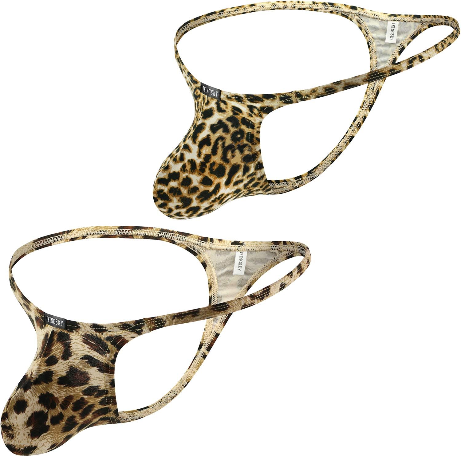 Men's Leopard G-string Big Pouch Y-back Underwear Sexy Low Rise Bulge Thong Under Panties