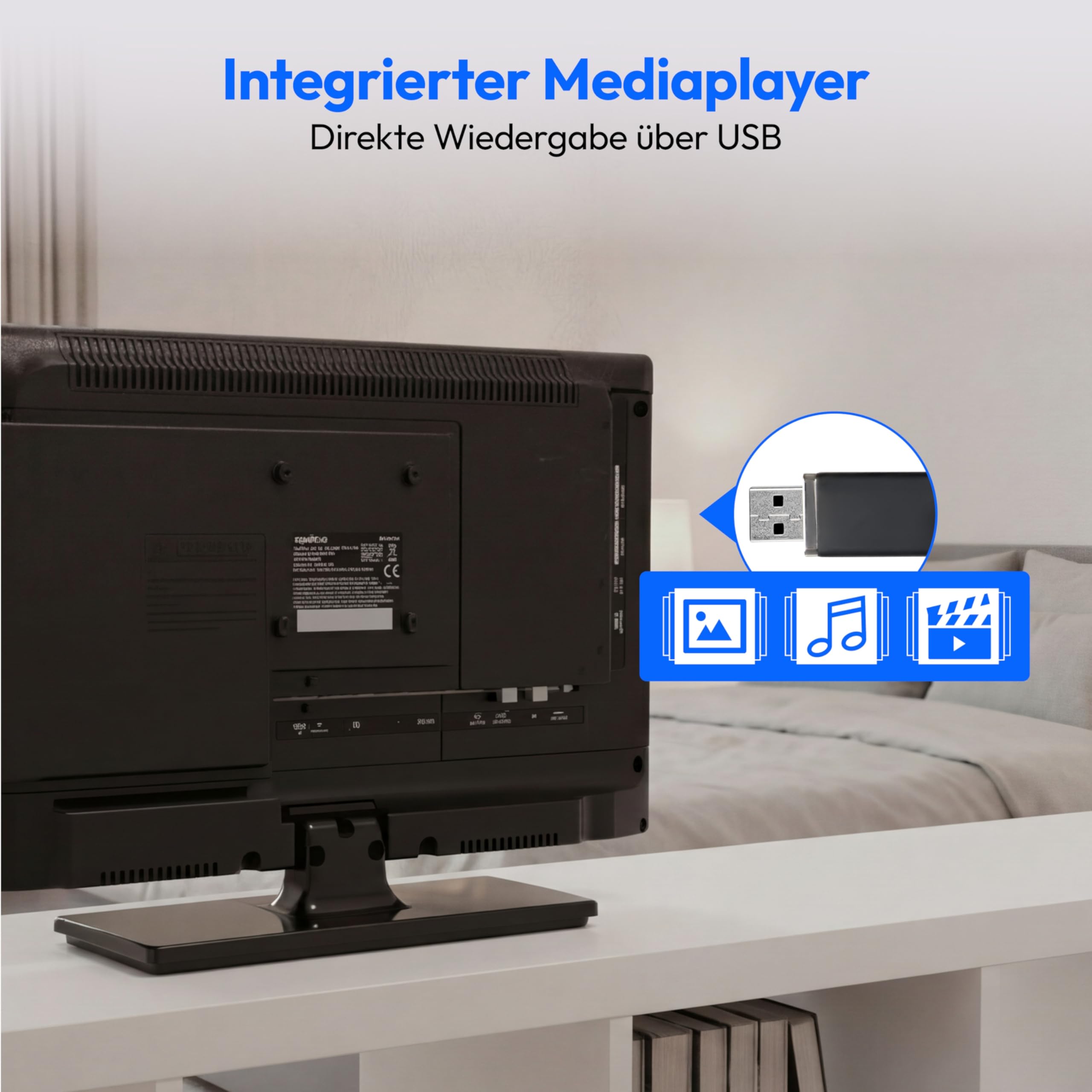 MEDION 47 cm (19 Zoll) HD Fernseher (perfekt für Camping Wohnmobil LKW Garten, inkl 12V KFZ Car-Adapter, Triple Tuner Receiver, HDMI, USB, MD 819000)