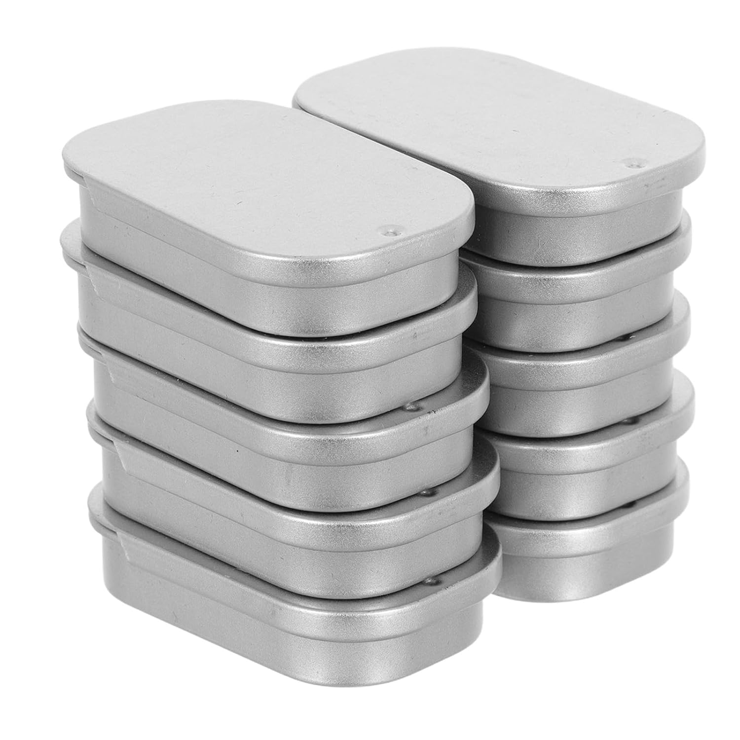 10pcs Silver Iron Solid Balm Containers with Slide Lid, Compact Portable Metal Tins for Lip Balm and Candles, for Work and Vacation Storage