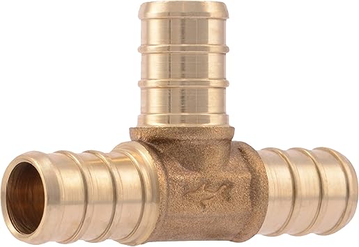 SharkBite 1/2 Inch Crimp Tee, Brass Plumbing Fitting, PEX Pipe, PE-RT, UC362LFA