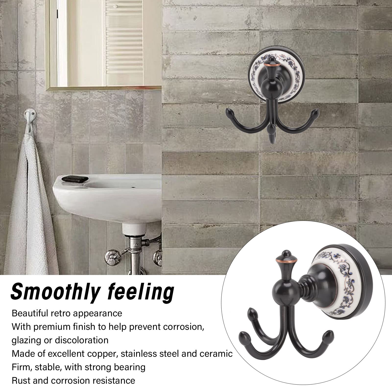Gancho para abrigos montado en la pared, 3 puntas, aspecto retro, resistencia, gancho para colgar toallas para baño, dormitorio, gancho para baño montado en la pared, gancho para