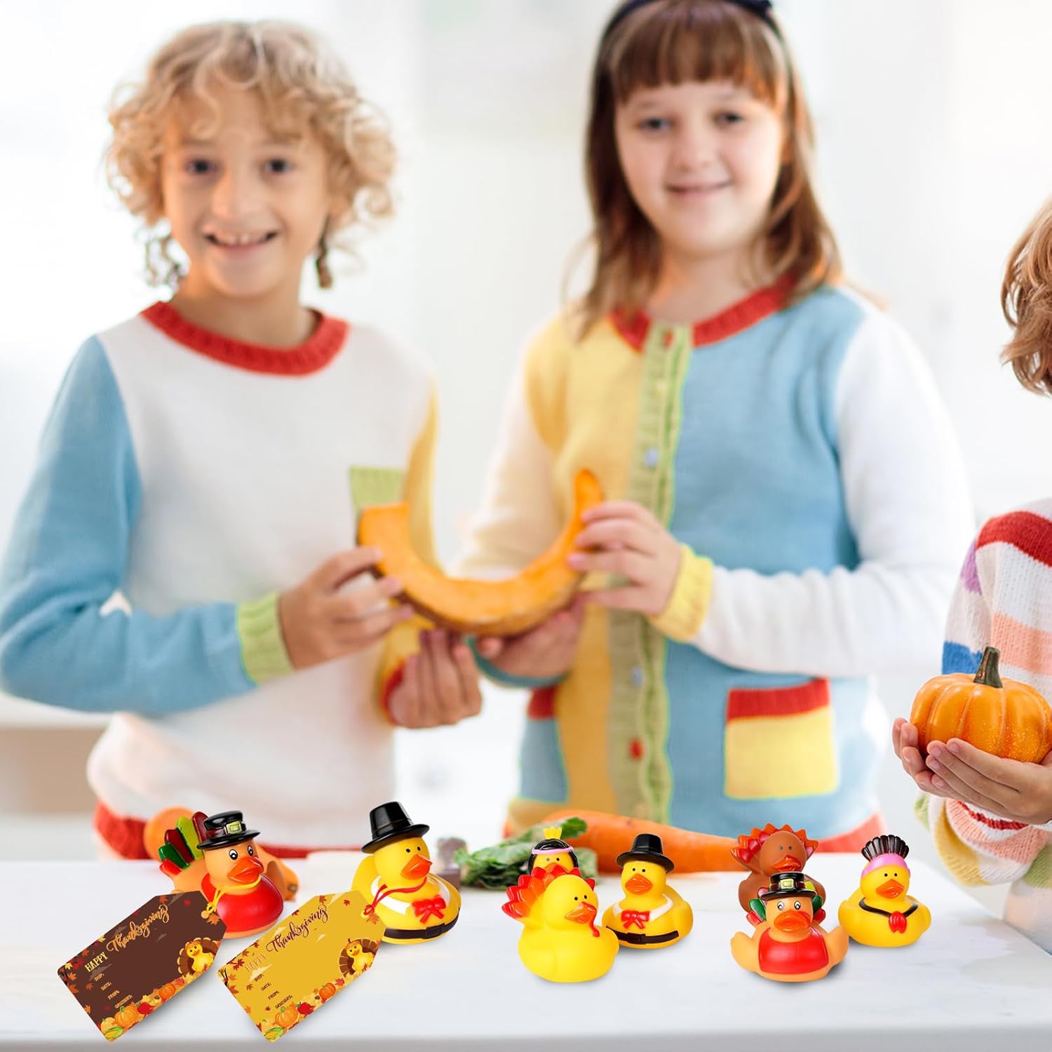 48 Set 144pcs Thanksgiving Cruise Ducks,Rubber Duck and Band,Cruising Tags,Bulk Cruising Ducks for Cruise Ships,Holiday Duckies Hiding Game,Thanksgiving Party Favors Goodie Bag Fillers for Kids