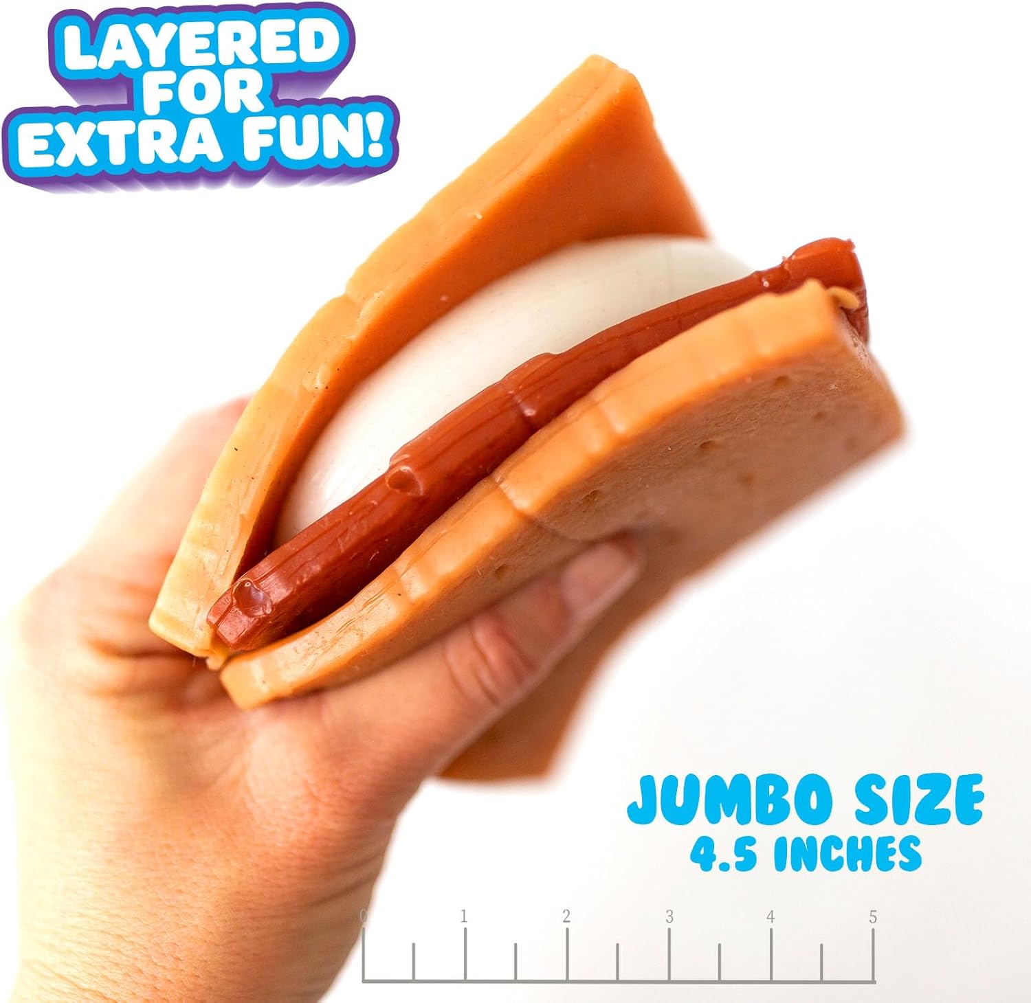 Taba Squishy - S'More (Jumbo) Large, 3.5" Super Soft & Sticky Layered TABA Squishies - Squish, Squeeze, Great for Stress Relief - Sensory / Fidget Play Food Squishy Toys for Kids and Adults