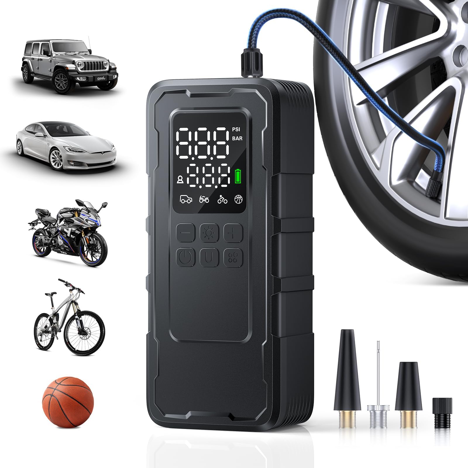 Tire Inflator Portable Air Compressor, 150PSI & 20000mAh Air Pump for Car Tires with Digital Tire Pressure Gauge, Electric 4X Fast Inflation Portable Tire Inflator for Car, Motorcycle, Bike, Ball