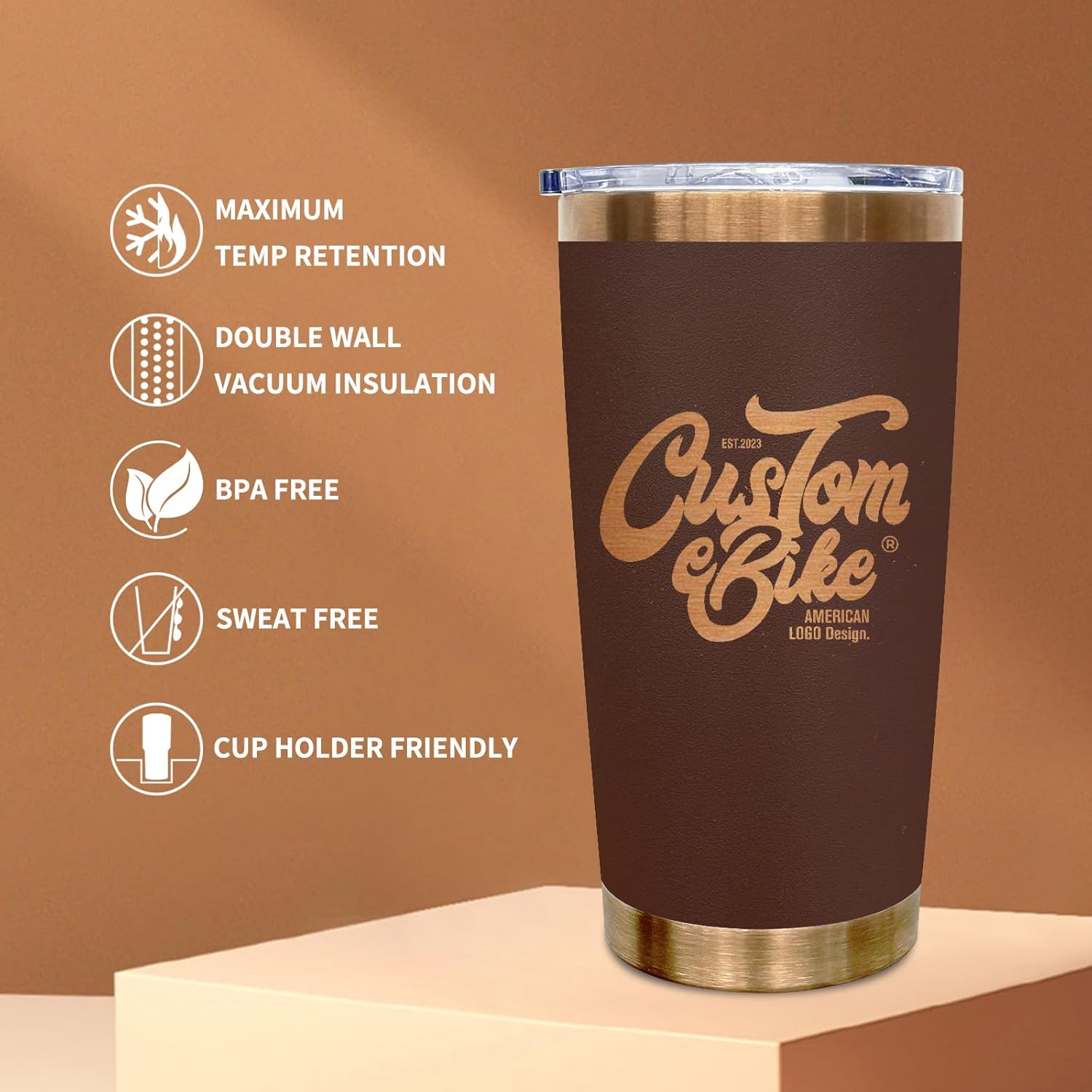 20 oz Tumblers Stainless Steel Tumbler with Lid and Straw Insulated Coffee Mug for Laser Graving 26oz Powder Coated Cup(Coffee,1 pack) - Image 4