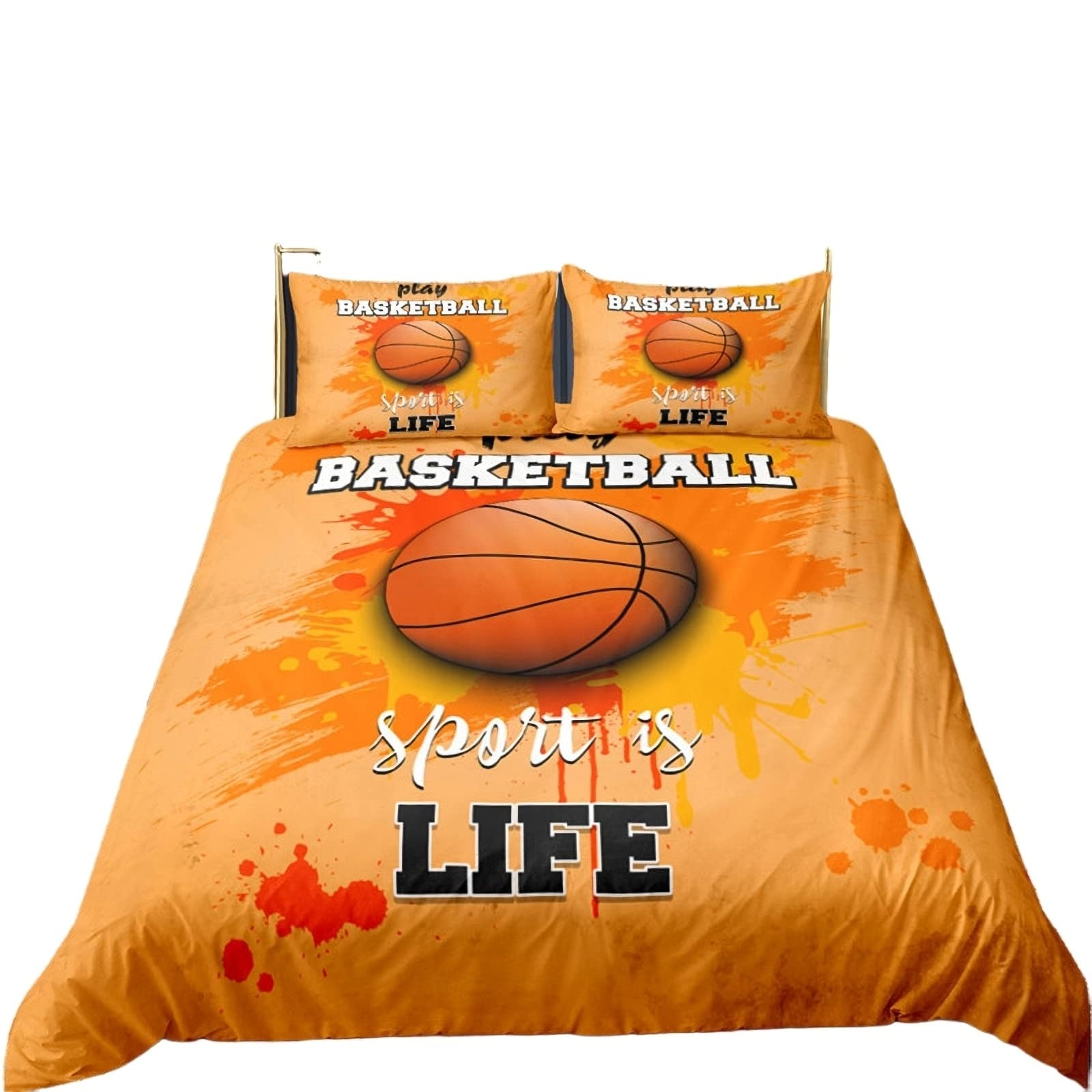 Funda Nordica Cama 90/105/135/150 Juveniles Chico Baloncesto Fútbol Bicicleta Dardos Microfibra Cremallera Juego De Cama Funda De Edredón Ropa De Cama 3 Piezas (Naranja,Cama 105 (200 x 200 cm))