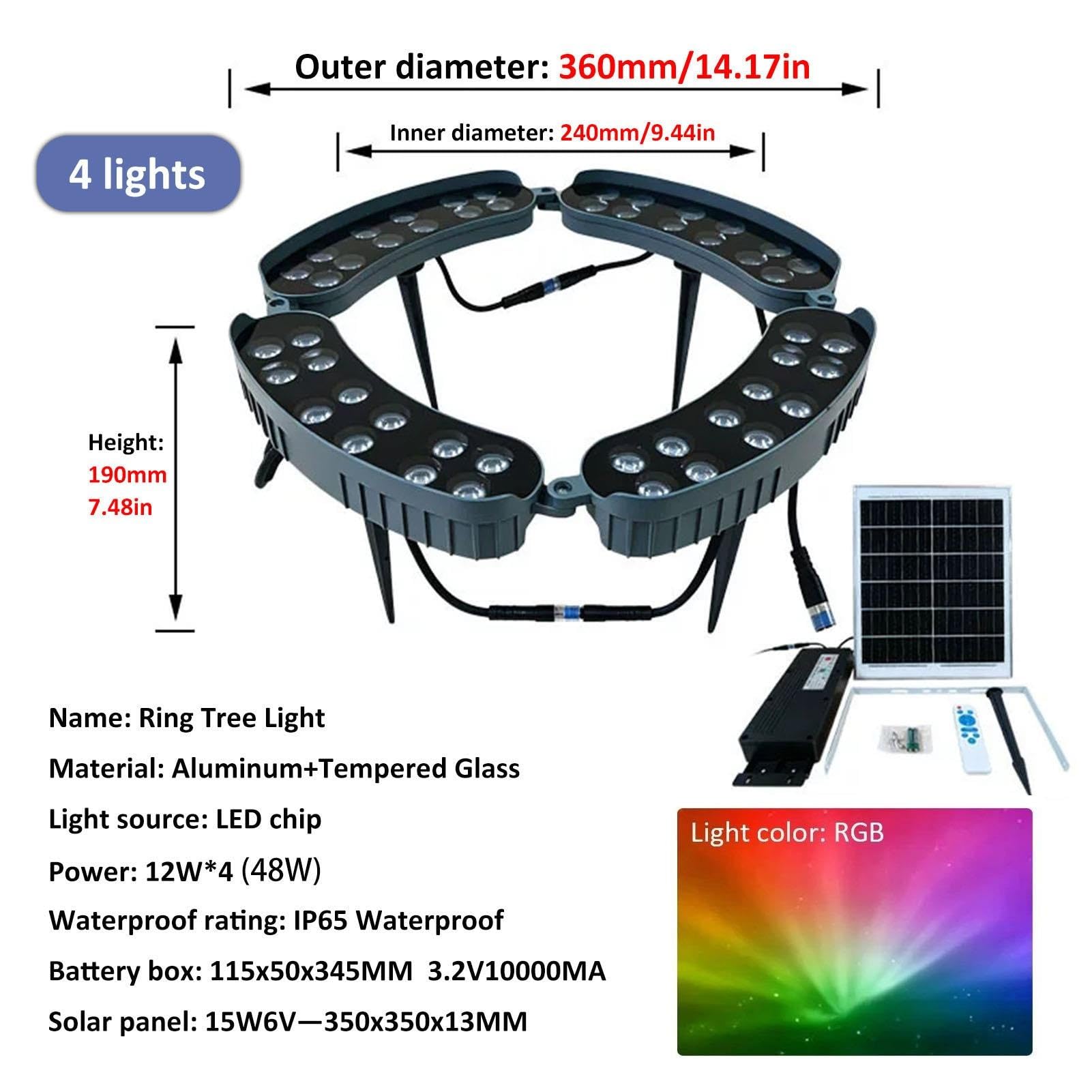 Luci Per Albero Ad Anello Solare RGB, Luce LED Con Telecomando Per Giardino