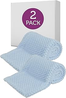 Hoolaroo 2 Pack Baby Fuzzy Blanket Fluffy Waffle Flannel Fleece Super Soft Plush Warm Cozy for Newborn Infant Toddler Kids Girl Boy Receiving Blanket for Crib, Stroller, Travel, Boy Blue