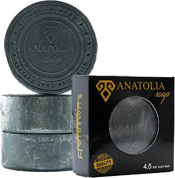 Anatolia Soap Sumerian Collection, Activated Carbon & Thyme & Grape Seed Soap Removes Dirt, Deeply Cleanses the Skin, is Effective Against Acne and Improves General Tone. 125gr 5 Pack