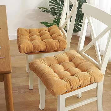 Corduroy Chair Pads Seat Cushion with Ties for Non Slip,Soft Thick Chair Cushion for Kids Reading Adult Office,Reduce Pressure Square Seat Pad for Bedroom Dining Room,1 PC Yellow,20" x 20"